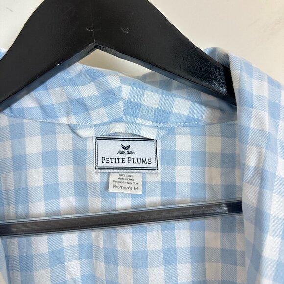 PETITE PLUME Gingham Cotton Robe in Light Blue Gingham Size Medium - Picture 4 of 8